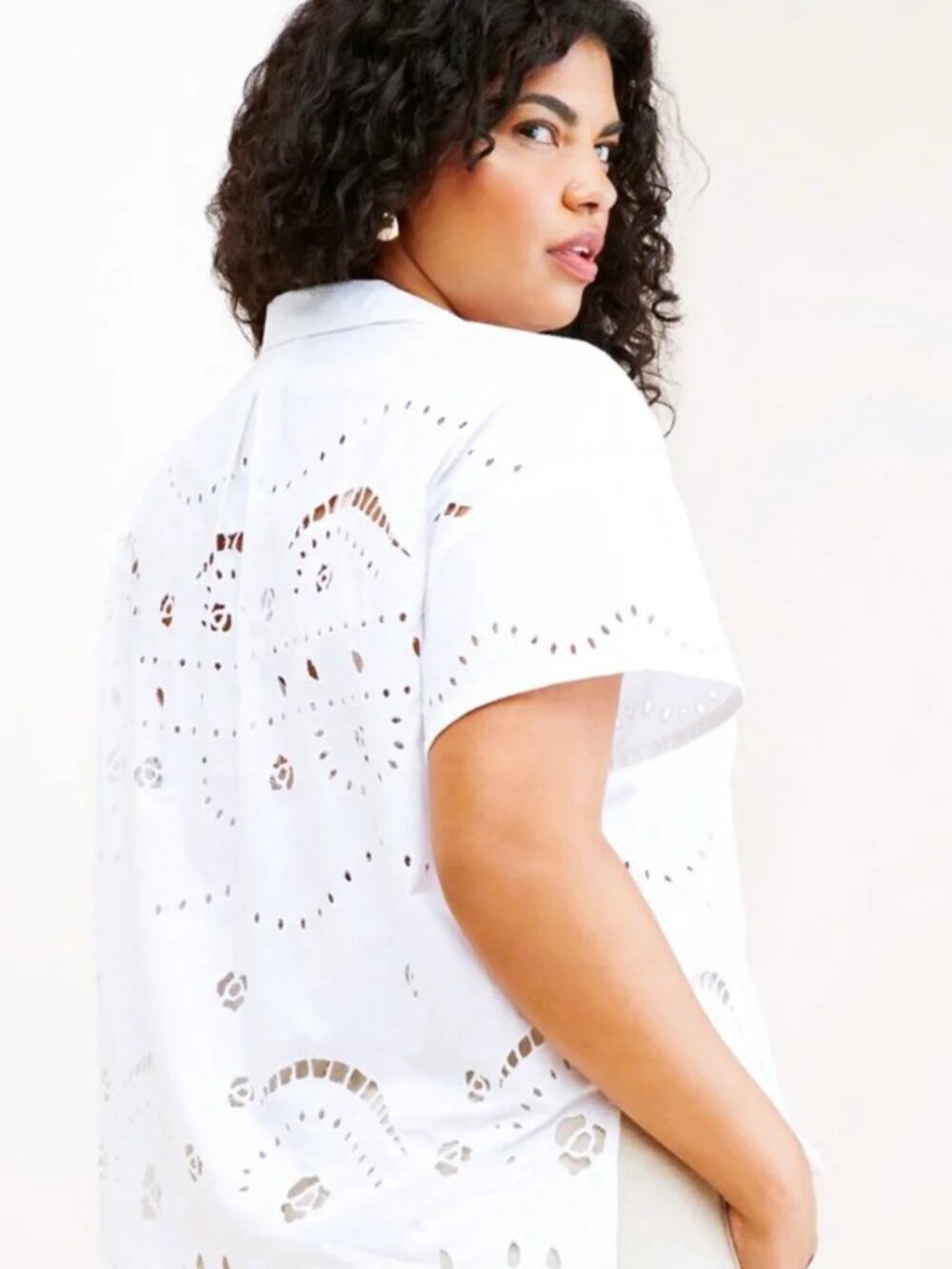 Maeve Anthropologie White Boxy Eyelet Popover Blouse Size XL - Picture 2 of 6